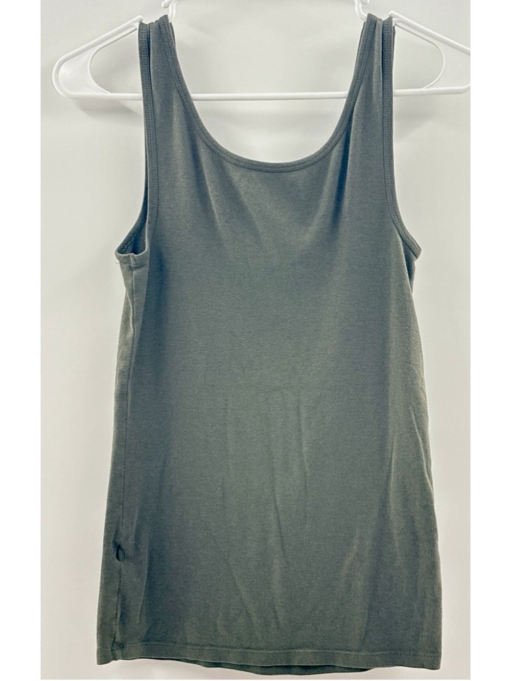 Womens Olive Green Ribbed Tank Top Sleeveless Scoop Neck Casual Basic Layering S - Picture 2 of 4